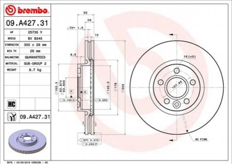 Передний тормозной диск BREMBO 09.A427.31