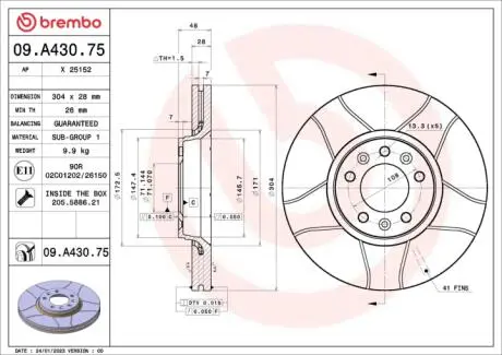 Диск тормозной (передний) BREMBO 09A43075