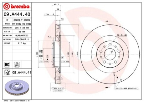 Тормозной диск BREMBO 09.A444.40