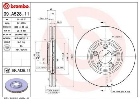 Передний тормозной диск BREMBO 09.A528.11 (фото 1)