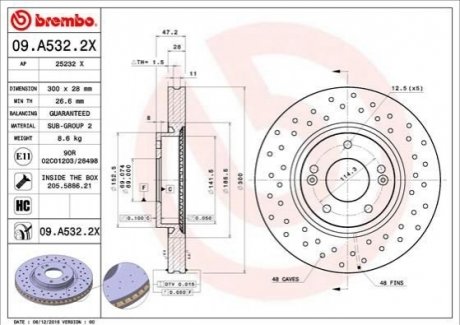 Тормозной диск xtra hyundai i30 07- BREMBO 09.A532.2X (фото 1)