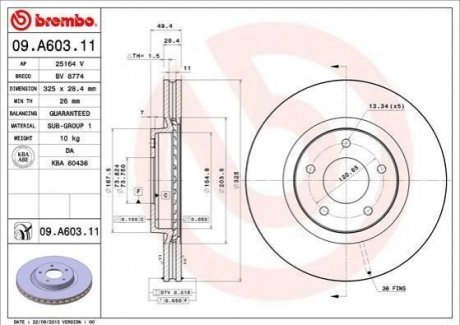Передний тормозной диск BREMBO 09.A603.11
