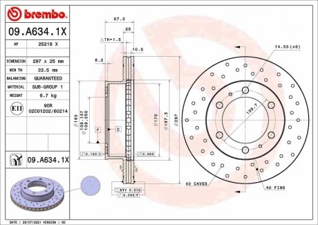 Тормозной диск xtra передний BREMBO 09.A634.1X (фото 1)