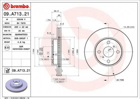 Тормозной диск. передний BREMBO 09.A713.21 (фото 1)