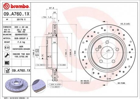 Тормозной диск BREMBO 09.A760.1X (фото 1)