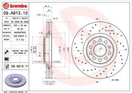 Тормозной диск передний audi a4 00-07 BREMBO 09.A813.11 (фото 1)