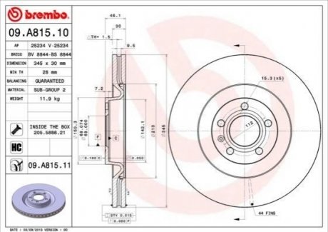 Передний тормозной диск BREMBO 09.A815.11