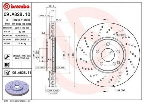 Тормозной диск BREMBO 09.A828.11 (фото 1)