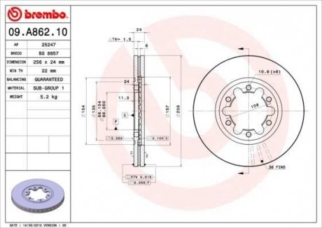 Тормозной диск BREMBO 09.A862.10 (фото 1)