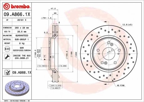 Тормозной диск xtra передний BREMBO 09.A866.1X (фото 1)