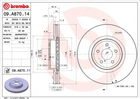 Тормозной диск BREMBO 09.A870.11 (фото 1)