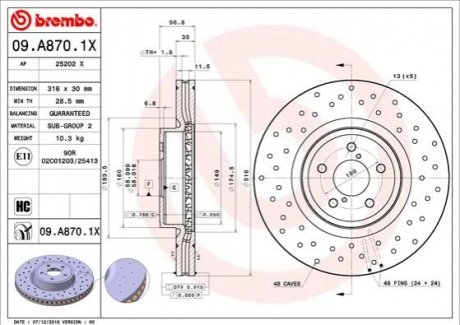 Тормозной диск BREMBO 09.A870.1X (фото 1)