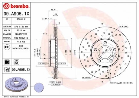 Тормозной диск xtra передний BREMBO 09.A905.1X