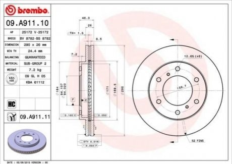 Передній гальмівний диск BREMBO 09.A911.11 (фото 1)
