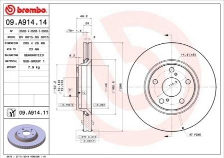 Гальмівний диск BREMBO 09.A914.14