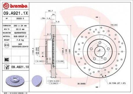 Тормозной диск xtra BREMBO 09.A921.1X (фото 1)