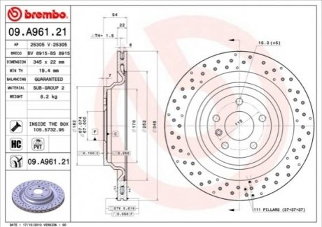 Тормозной диск BREMBO 09.A961.21 (фото 1)