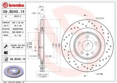 Тормозные диски BREMBO 09.B040.1X (фото 1)