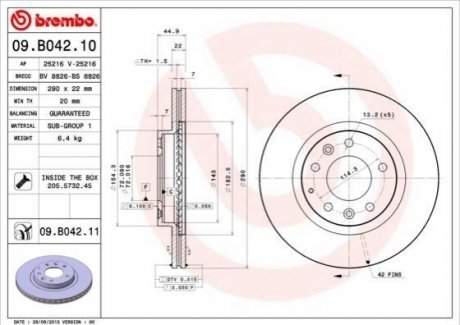 Передний тормозной диск BREMBO 09.B042.11
