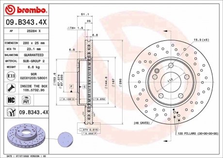 Тормозной диск xtra передний BREMBO 09.B343.4X