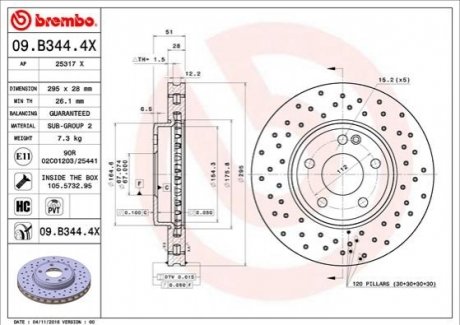 Тормозной диск передний xtra mercedes a w176 BREMBO 09.B344.4X