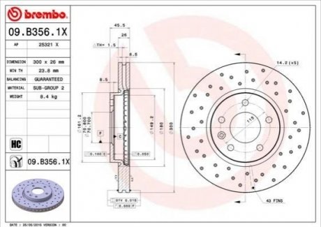 Гальмівні диски BREMBO 09.B356.1X (фото 1)