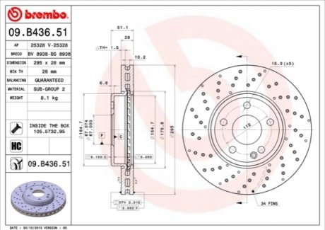 Тормозные диски BREMBO 09.B436.51 (фото 1)