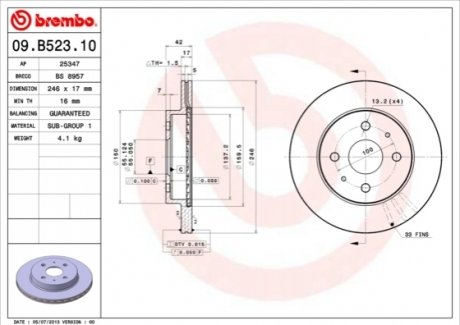 Тормозные диски BREMBO 09.B523.10 (фото 1)