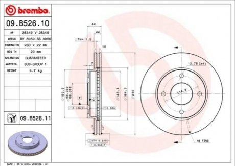 Тормозной диск BREMBO 09.B526.11