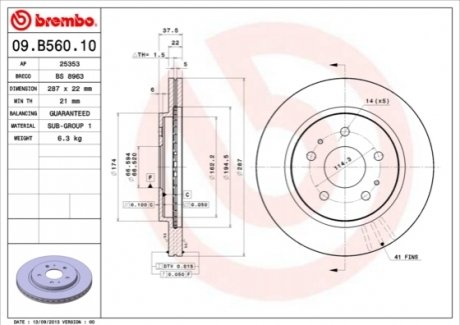 Передний тормозной диск BREMBO 09.B560.10 (фото 1)