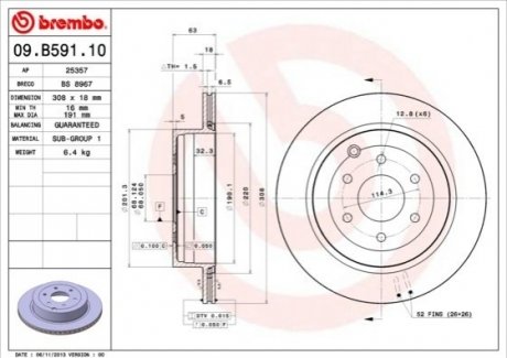 Гальмівний диск BREMBO 09.B591.10 (фото 1)