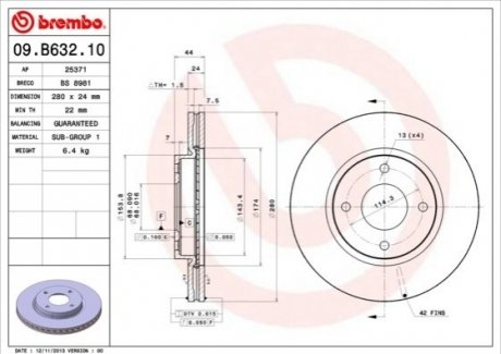 Гальмівний диск BREMBO 09.B632.10
