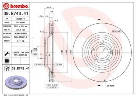 Задний тормозной диск BREMBO 09.B743.41 (фото 1)