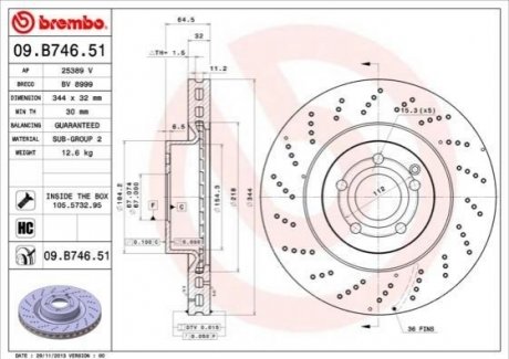 Передний тормозной диск BREMBO 09.B746.51 (фото 1)