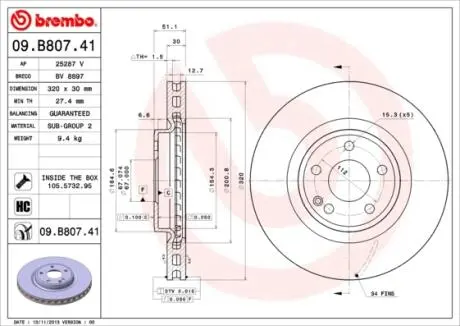 Тормозные диски BREMBO 09.B807.41