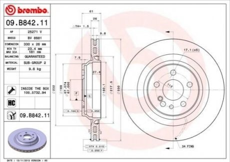 Задний тормозной диск BREMBO 09.B842.11