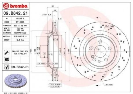 Задний тормозной диск BREMBO 09.B842.21