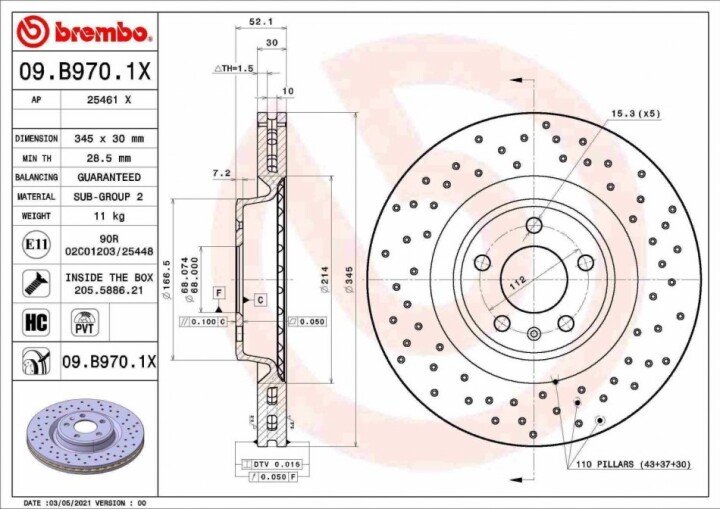 Гальмівний диск xtra передній BREMBO 09.B970.1X (фото 1)