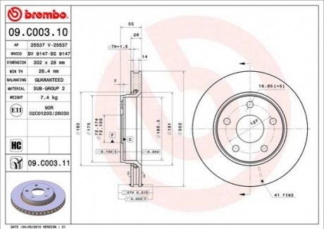 Гальмівні диски BREMBO 09.C003.11 (фото 1)