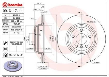 Задний тормозной диск bmw 3 f30 11- BREMBO 09.C117.11 (фото 1)