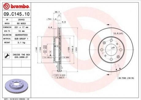 Гальмівний диск BREMBO 09.C145.10 (фото 1)