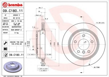 Задний тормозной диск bmw 3 e46 325xi BREMBO 09.C180.11