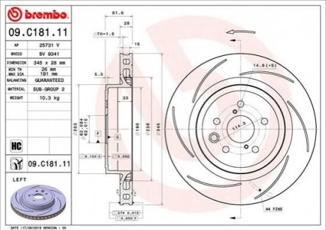 Задний тормозной диск левый BREMBO 09.C181.11 (фото 1)