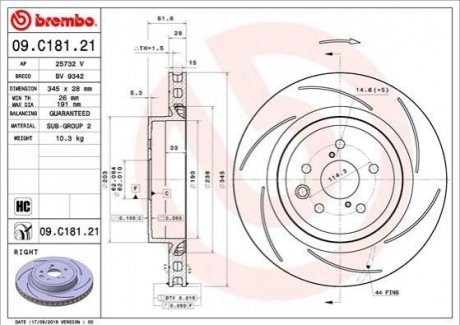 Тормозной диск задний справа BREMBO 09.C181.21 (фото 1)