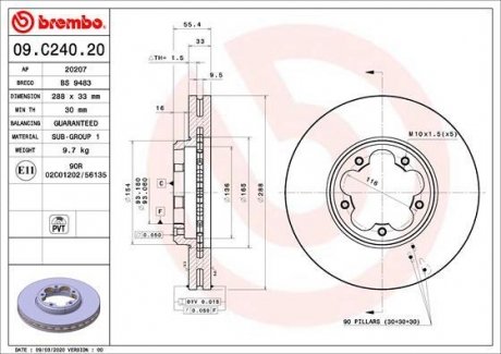 Передний тормозной диск BREMBO 09.C240.20