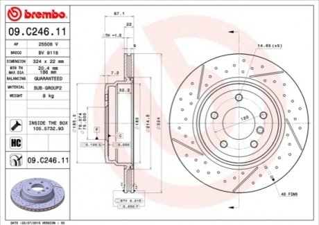 Задний тормозной диск bmw 3 e90/e91 07- BREMBO 09.C246.11 (фото 1)