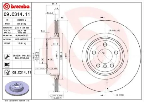 Задний тормозной диск bmw 7 f03 f04 08- BREMBO 09.C314.11