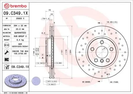 Диск тормозной (передний) BREMBO 09C3491X