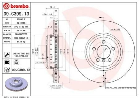 Передний тормозной диск BREMBO 09.C399.13