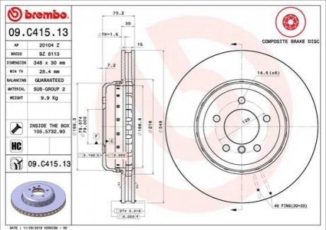 Передний тормозной диск BREMBO 09.C415.13